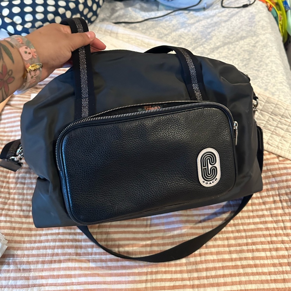 COACH Charcoal / Black Leather & Nylon COURT WEEKENDER Duffle Suitcase #C4096